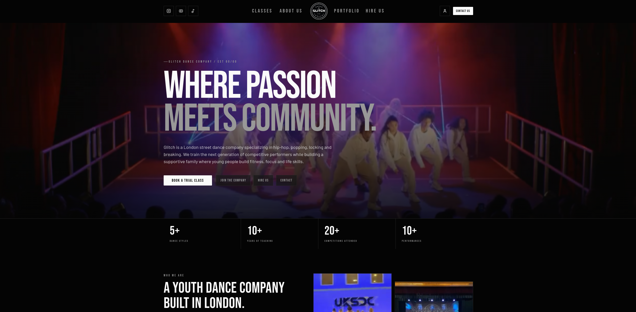 Glitch Dance Company — Service: Website Development commissioned by Verum Studios
